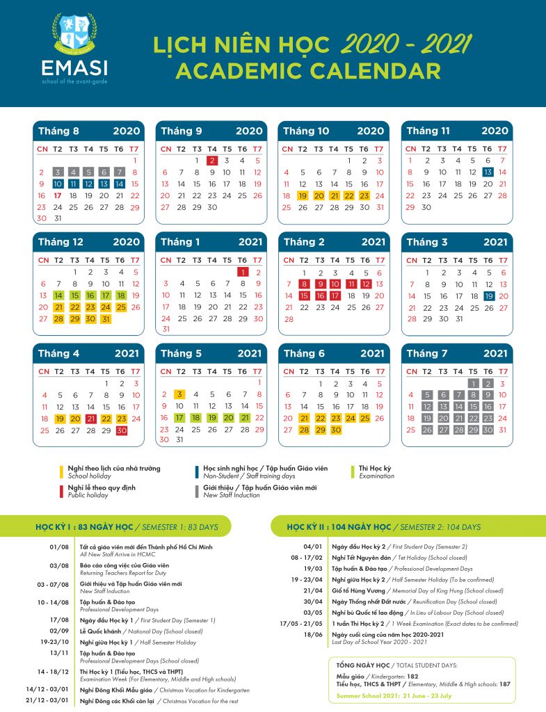 Academic Calendar EMASI International Bilingual Education